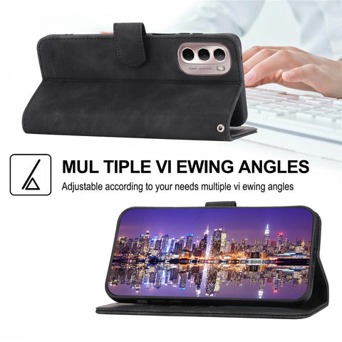 DIERFENG DF-03 Phone Wallet Case for Motorola Moto G Stylus 4G (2022), Lines Imprinted PU Leather Phone Stand Cover