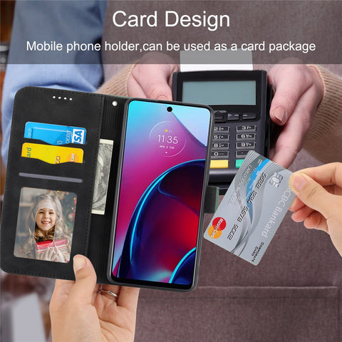 DIERFENG DF-03 Phone Wallet Case for Motorola Moto G Stylus 4G (2022), Lines Imprinted PU Leather Phone Stand Cover