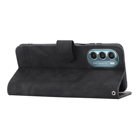 DIERFENG DF-03 Phone Stand Case for Motorola Moto G Stylus 5G (2022), Lines Imprinted PU Leather Wallet Phone Cover