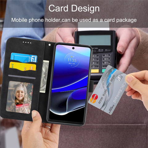DIERFENG DF-03 Phone Stand Case for Motorola Moto G Stylus 5G (2022), Lines Imprinted PU Leather Wallet Phone Cover