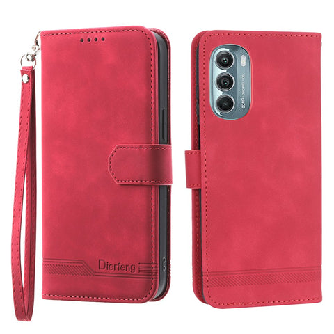 DIERFENG DF-03 Phone Stand Case for Motorola Moto G Stylus 5G (2022), Lines Imprinted PU Leather Wallet Phone Cover