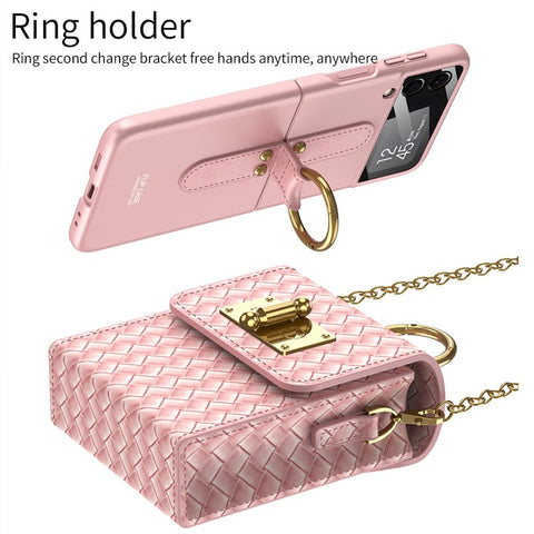 GKK Phone Case Bag for Samsung Galaxy Z Flip5 5G / Z Flip4 5G / Z Flip3 5G / Huawei P50 Pocket, Leather Phone Pouch with Chain Shoulder Strap