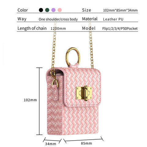GKK Phone Case Bag for Samsung Galaxy Z Flip5 5G / Z Flip4 5G / Z Flip3 5G / Huawei P50 Pocket, Leather Phone Pouch with Chain Shoulder Strap