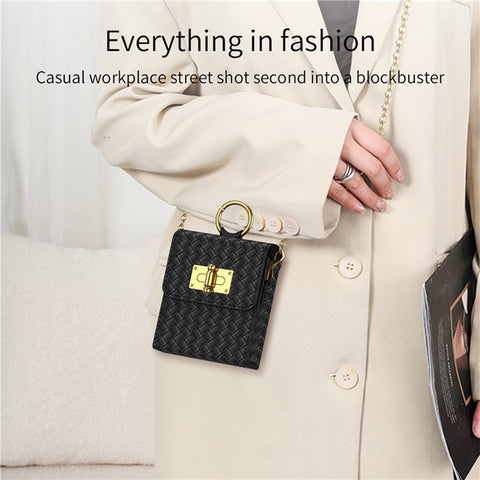 GKK Phone Case Bag for Samsung Galaxy Z Flip5 5G / Z Flip4 5G / Z Flip3 5G / Huawei P50 Pocket, Leather Phone Pouch with Chain Shoulder Strap
