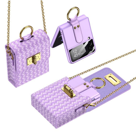 GKK Phone Case Bag for Samsung Galaxy Z Flip5 5G / Z Flip4 5G / Z Flip3 5G / Huawei P50 Pocket, Leather Phone Pouch with Chain Shoulder Strap