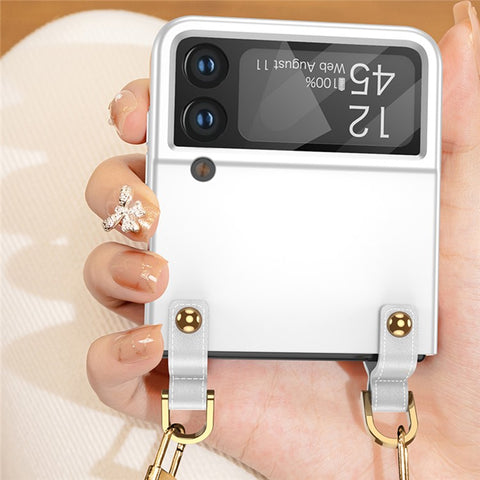 GKK Cell Phone Cover for Samsung Galaxy Z Flip3 5G, PU Leather Coated PC Crossbody Phone Case with Shoulder Strap