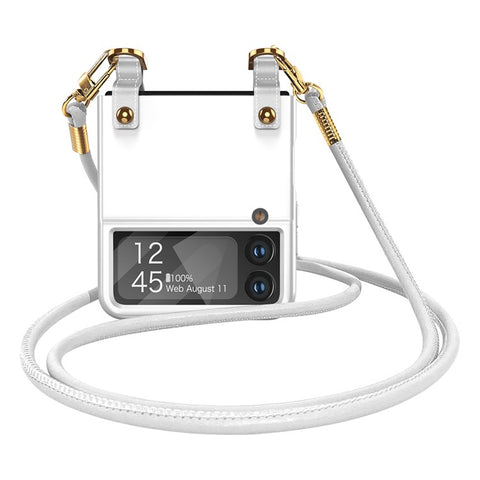 GKK Cell Phone Cover for Samsung Galaxy Z Flip3 5G, PU Leather Coated PC Crossbody Phone Case with Shoulder Strap