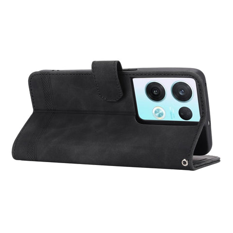 DIERFENG DF-03 Phone Leather Case for Oppo Reno8 5G (Global Version), Stand Lines Imprinted Wallet Phone Cover