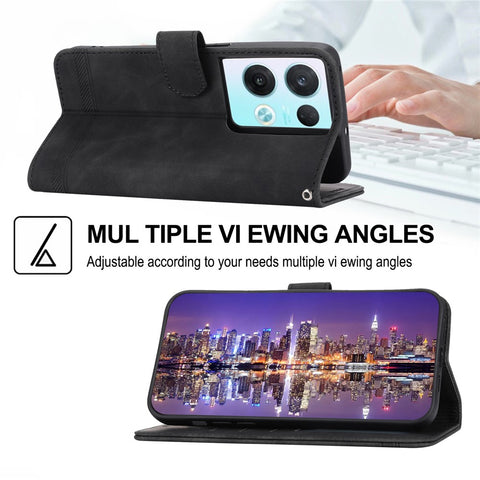 DIERFENG DF-03 Phone Leather Case for Oppo Reno8 5G (Global Version), Stand Lines Imprinted Wallet Phone Cover