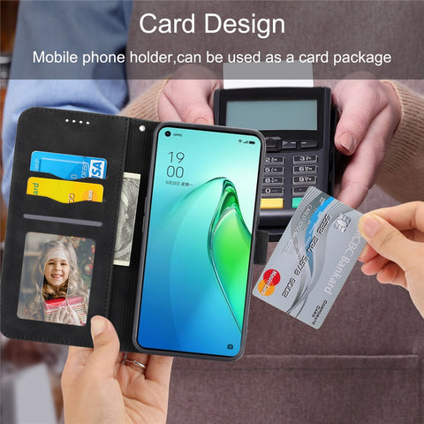 DIERFENG DF-03 Phone Leather Case for Oppo Reno8 5G (Global Version), Stand Lines Imprinted Wallet Phone Cover