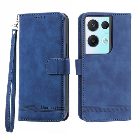 DIERFENG DF-03 Phone Leather Case for Oppo Reno8 5G (Global Version), Stand Lines Imprinted Wallet Phone Cover