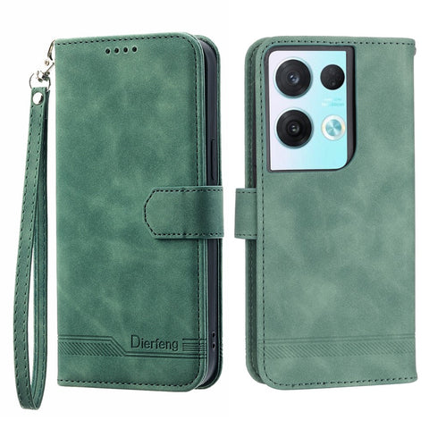 DIERFENG DF-03 Phone Leather Case for Oppo Reno8 5G (Global Version), Stand Lines Imprinted Wallet Phone Cover