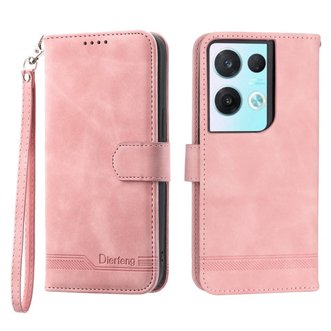 DIERFENG DF-03 Phone Leather Case for Oppo Reno8 5G (Global Version), Stand Lines Imprinted Wallet Phone Cover