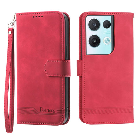 DIERFENG DF-03 Phone Leather Case for Oppo Reno8 5G (Global Version), Stand Lines Imprinted Wallet Phone Cover