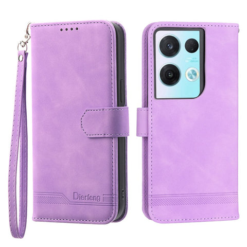 DIERFENG DF-03 Phone Leather Case for Oppo Reno8 5G (Global Version), Stand Lines Imprinted Wallet Phone Cover