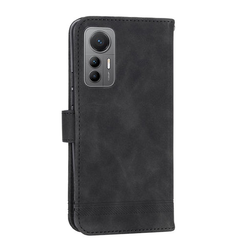 DIERFENG DF-03 for Xiaomi 12 Pro 5G / 12 Pro (Dimensity) 5G / 12S Pro 5G Wallet PU Leather Phone Case Lines Imprinted Phone Stand Cover- Black