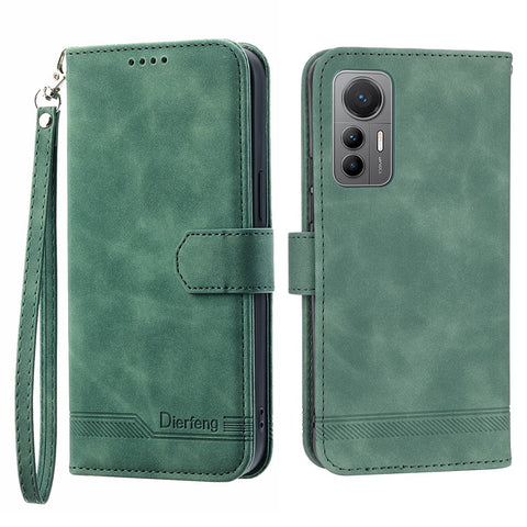 DIERFENG DF-03 for Xiaomi 12 Pro 5G / 12 Pro (Dimensity) 5G / 12S Pro 5G Wallet PU Leather Phone Case Lines Imprinted Phone Stand Cover- Black