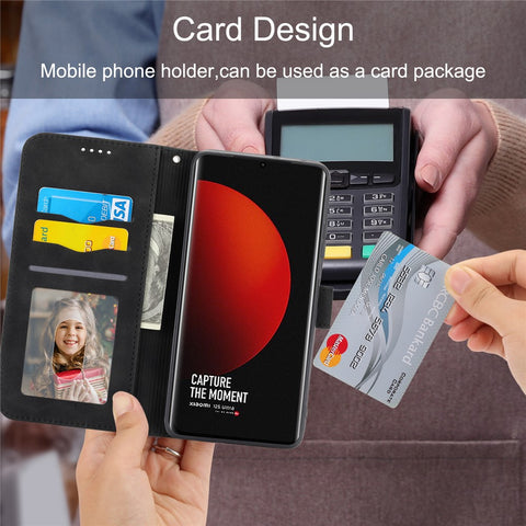 DIERFENG DF-03 Phone Case for Xiaomi 12S Ultra 5G, Wallet Stand PU Leather Shockproof Line Imprinted Cover