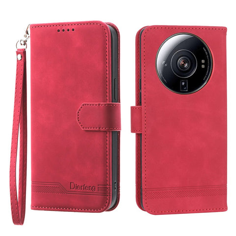 DIERFENG DF-03 Phone Case for Xiaomi 12S Ultra 5G, Wallet Stand PU Leather Shockproof Line Imprinted Cover