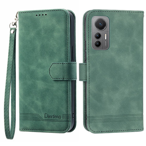 DIERFENG DF-03 For Xiaomi 12 / 12X / 12S 5G PU Leather Stand Protective Phone Case Lines Imprinted Wallet Cover