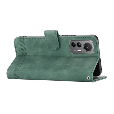 DIERFENG DF-03 For Xiaomi 12 / 12X / 12S 5G PU Leather Stand Protective Phone Case Lines Imprinted Wallet Cover
