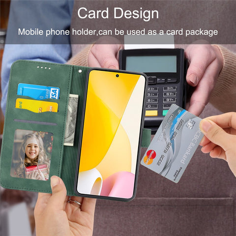DIERFENG DF-03 For Xiaomi 12 / 12X / 12S 5G PU Leather Stand Protective Phone Case Lines Imprinted Wallet Cover