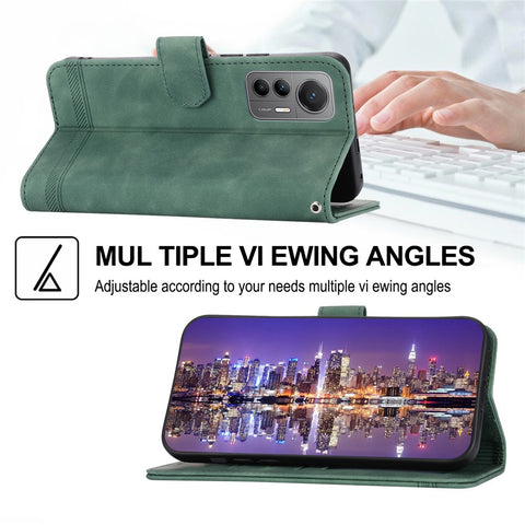 DIERFENG DF-03 For Xiaomi 12 / 12X / 12S 5G PU Leather Stand Protective Phone Case Lines Imprinted Wallet Cover
