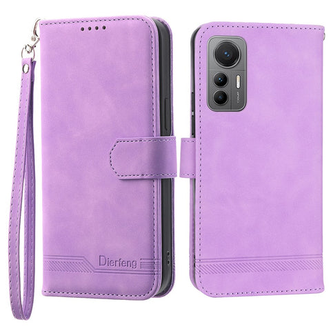DIERFENG DF-03 For Xiaomi 12 / 12X / 12S 5G PU Leather Stand Protective Phone Case Lines Imprinted Wallet Cover