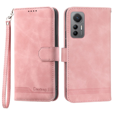 DIERFENG DF-03 For Xiaomi 12 / 12X / 12S 5G PU Leather Stand Protective Phone Case Lines Imprinted Wallet Cover