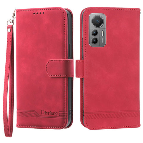 DIERFENG DF-03 For Xiaomi 12 / 12X / 12S 5G PU Leather Stand Protective Phone Case Lines Imprinted Wallet Cover