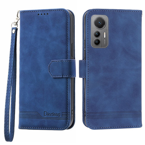 DIERFENG DF-03 For Xiaomi 12 / 12X / 12S 5G PU Leather Stand Protective Phone Case Lines Imprinted Wallet Cover