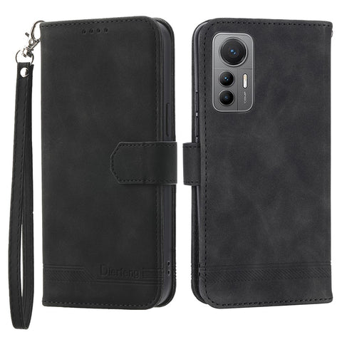DIERFENG DF-03 For Xiaomi 12 / 12X / 12S 5G PU Leather Stand Protective Phone Case Lines Imprinted Wallet Cover