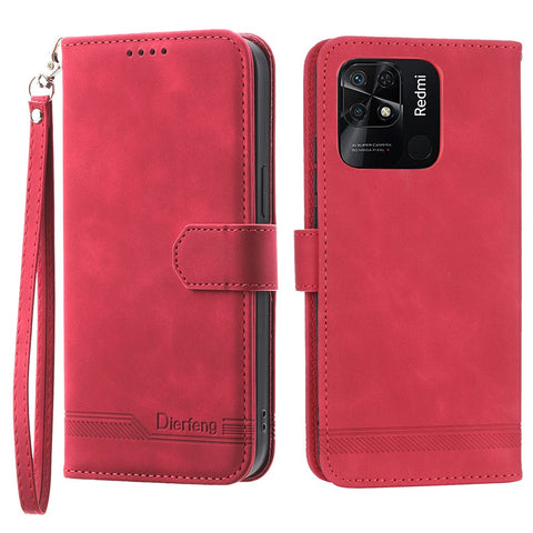 DIERFENG DF-03 for Xiaomi Redmi 10C 4G Phone Wallet Case Lines Imprinted Stand PU Leather Protective Phone Cover