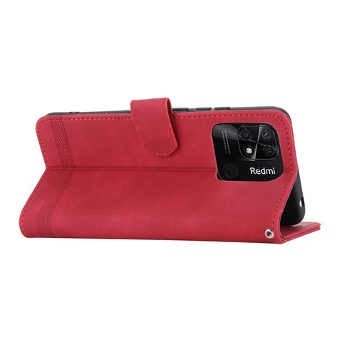 DIERFENG DF-03 for Xiaomi Redmi 10C 4G Phone Wallet Case Lines Imprinted Stand PU Leather Protective Phone Cover