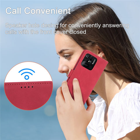 DIERFENG DF-03 for Xiaomi Redmi 10C 4G Phone Wallet Case Lines Imprinted Stand PU Leather Protective Phone Cover