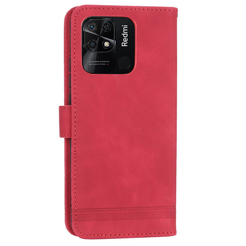 DIERFENG DF-03 for Xiaomi Redmi 10C 4G Phone Wallet Case Lines Imprinted Stand PU Leather Protective Phone Cover