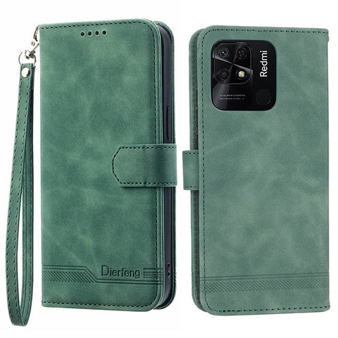 DIERFENG DF-03 for Xiaomi Redmi 10C 4G Phone Wallet Case Lines Imprinted Stand PU Leather Protective Phone Cover