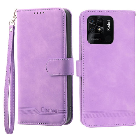 DIERFENG DF-03 for Xiaomi Redmi 10C 4G Phone Wallet Case Lines Imprinted Stand PU Leather Protective Phone Cover