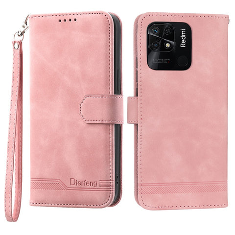 DIERFENG DF-03 for Xiaomi Redmi 10C 4G Phone Wallet Case Lines Imprinted Stand PU Leather Protective Phone Cover
