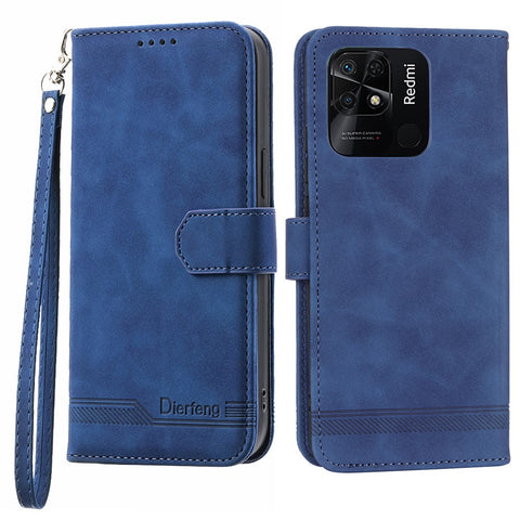 DIERFENG DF-03 for Xiaomi Redmi 10C 4G Phone Wallet Case Lines Imprinted Stand PU Leather Protective Phone Cover