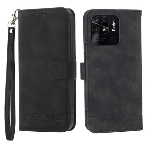 DIERFENG DF-03 for Xiaomi Redmi 10C 4G Phone Wallet Case Lines Imprinted Stand PU Leather Protective Phone Cover