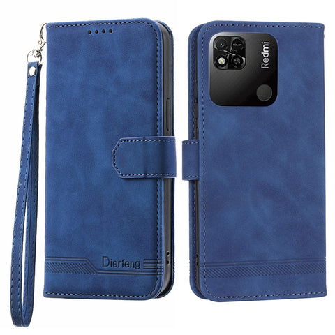 DIERFENG DF-03 PU Leather Case for Xiaomi Redmi 10A, Lines Imprinted Anti-drop Wallet Phone Stand Cover