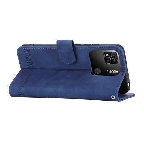 DIERFENG DF-03 PU Leather Case for Xiaomi Redmi 10A, Lines Imprinted Anti-drop Wallet Phone Stand Cover