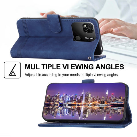 DIERFENG DF-03 PU Leather Case for Xiaomi Redmi 10A, Lines Imprinted Anti-drop Wallet Phone Stand Cover