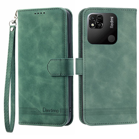 DIERFENG DF-03 PU Leather Case for Xiaomi Redmi 10A, Lines Imprinted Anti-drop Wallet Phone Stand Cover