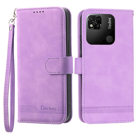 DIERFENG DF-03 PU Leather Case for Xiaomi Redmi 10A, Lines Imprinted Anti-drop Wallet Phone Stand Cover
