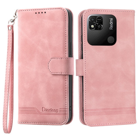 DIERFENG DF-03 PU Leather Case for Xiaomi Redmi 10A, Lines Imprinted Anti-drop Wallet Phone Stand Cover