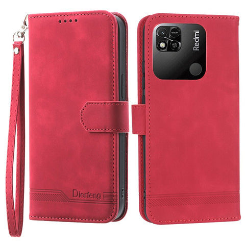 DIERFENG DF-03 PU Leather Case for Xiaomi Redmi 10A, Lines Imprinted Anti-drop Wallet Phone Stand Cover