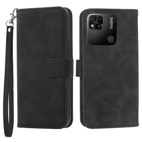 DIERFENG DF-03 PU Leather Case for Xiaomi Redmi 10A, Lines Imprinted Anti-drop Wallet Phone Stand Cover