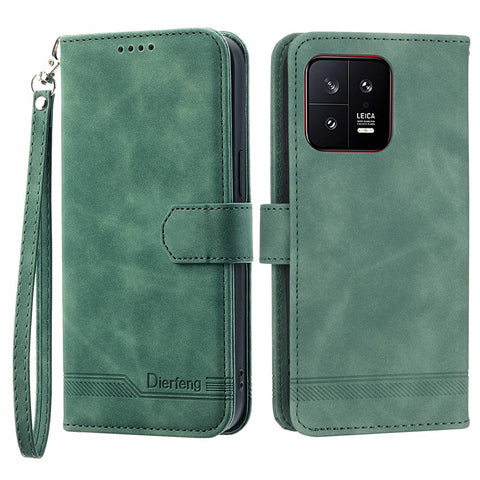 DIERFENG DF-03 PU Leather Phone Cover for Xiaomi 13 5G, Lines Imprinted Stand Wallet Phone Case